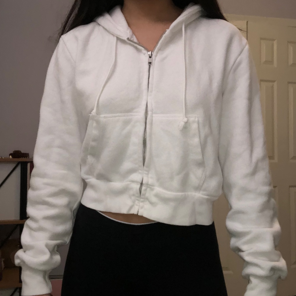Brandy Melville White Cropped Zip-Up